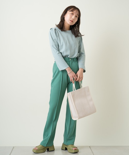 Kastane（カスタネ）の「パフボーダー７分袖Tee（Tシャツ/カットソー・レディース・サックスブルー/ピンク/グリーン・FREE）」の9枚目の写真