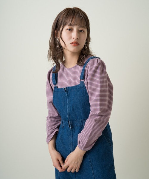 Kastane（カスタネ）の「パフボーダー７分袖Tee（Tシャツ/カットソー・レディース・サックスブルー/ピンク/グリーン・FREE）」の4枚目の写真