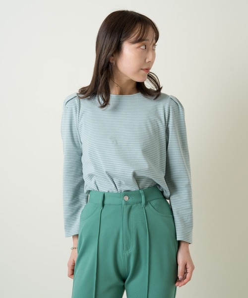 Kastane（カスタネ）の「パフボーダー７分袖Tee（Tシャツ/カットソー・レディース・サックスブルー/ピンク/グリーン・FREE）」の8枚目の写真