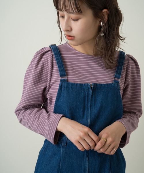 Kastane（カスタネ）の「パフボーダー７分袖Tee（Tシャツ/カットソー・レディース・サックスブルー/ピンク/グリーン・FREE）」の16枚目の写真