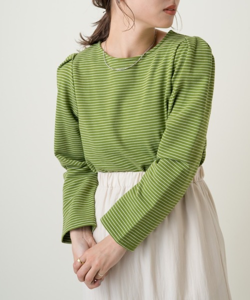 Kastane（カスタネ）の「パフボーダー７分袖Tee（Tシャツ/カットソー・レディース・サックスブルー/ピンク/グリーン・FREE）」の19枚目の写真