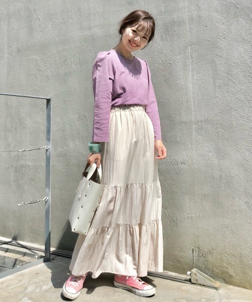 Kastane（カスタネ）の「パフボーダー７分袖Tee（Tシャツ/カットソー・レディース・サックスブルー/ピンク/グリーン・FREE）」の21枚目の写真