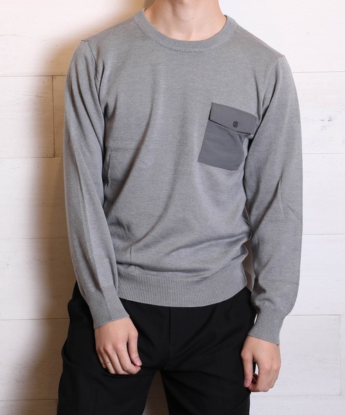 DETAILS（ディテールズ）の「DETAILS/ハイゲージポケットクルーニット（ニット/セーター・メンズ・ブラック/グレー・SMALL）」の2枚目の写真