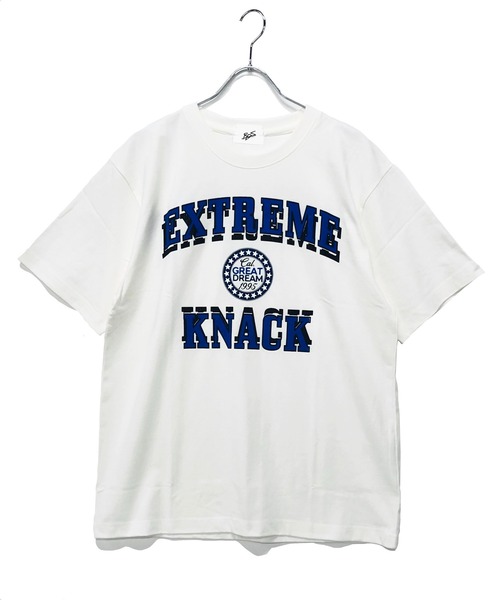 半袖Tシャツ メンズ メタル装飾リボンプリント forksy.】オーバーサイズリボン箔プリントデザインTシャツ