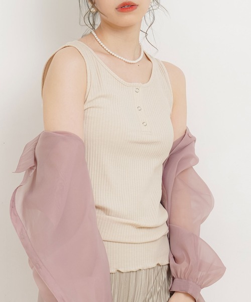 Newlyme（ニューリーミー）の「ヘンリーネックリブタンクトップ（タンクトップ・レディース・ミント/ベージュ/アイボリー/ブラック・MEDIUM）」の2枚目の写真