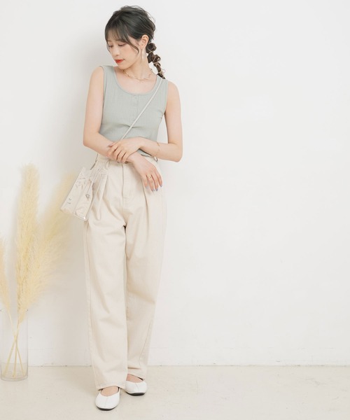 Newlyme（ニューリーミー）の「ヘンリーネックリブタンクトップ（タンクトップ・レディース・ミント/ベージュ/アイボリー/ブラック・MEDIUM）」の10枚目の写真