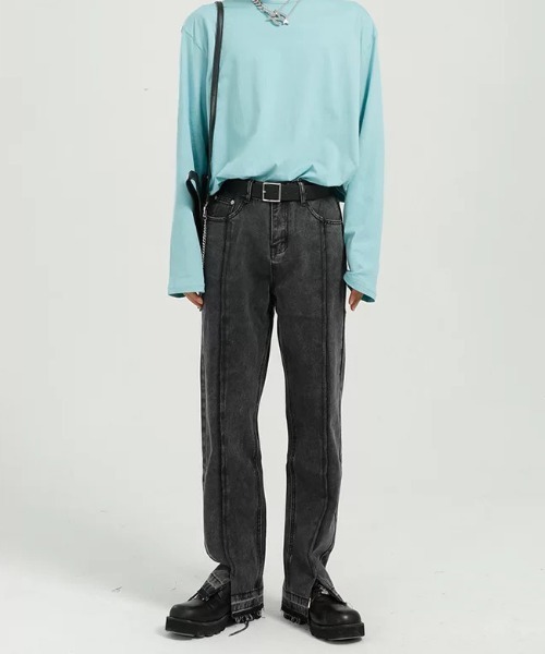 Mimma/Mimaa（ミマ）の「【Mimma/Mimaa】裾スリットデニム（デニムパンツ・メンズ・ブラック/ブルー・FREE）」の5枚目の写真