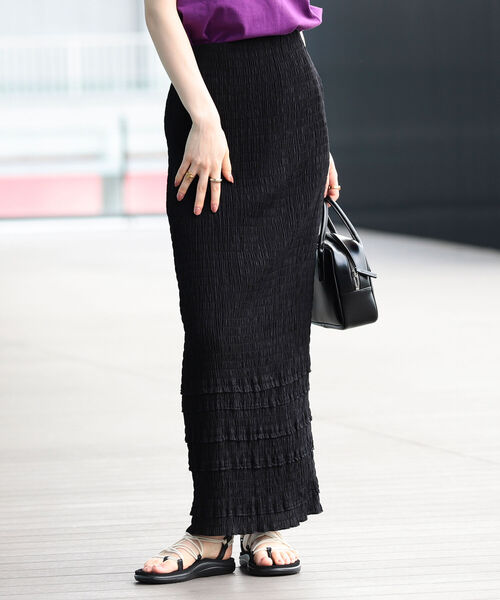 Ray BEAMS(レイビームス)の「Ray BEAMS / シャーリング 配色 メロー スカート▲(スカート・レディース・ブラック/パープル系その他2/グリーン系その他2・0/1)」の5枚目の写真