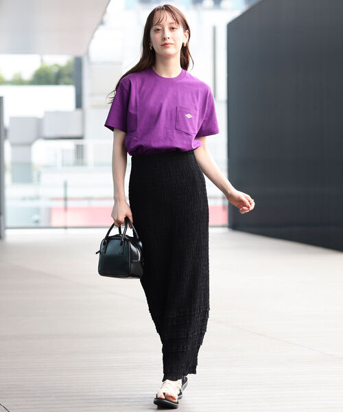 Ray BEAMS(レイビームス)の「Ray BEAMS / シャーリング 配色 メロー スカート▲(スカート・レディース・ブラック/パープル系その他2/グリーン系その他2・0/1)」の6枚目の写真