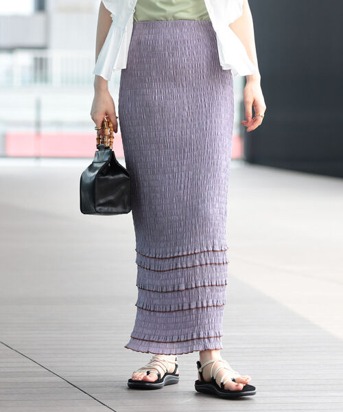 Ray BEAMS(レイビームス)の「Ray BEAMS / シャーリング 配色 メロー スカート▲(スカート・レディース・ブラック/パープル系その他2/グリーン系その他2・0/1)」の22枚目の写真