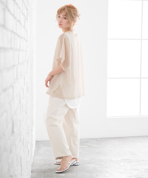 Newlyme(ニューリーミー)の「インナー付メッシュシアートップス(Tシャツ/カットソー・レディース・ブラック/ベージュ/オレンジ・MEDIUM/LARGE)」の5枚目の写真