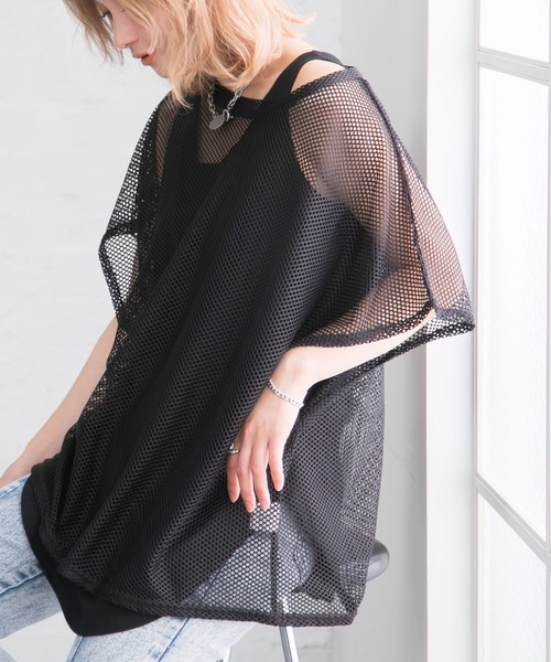 Newlyme(ニューリーミー)の「インナー付メッシュシアートップス(Tシャツ/カットソー・レディース・ブラック/ベージュ/オレンジ・MEDIUM/LARGE)」の8枚目の写真