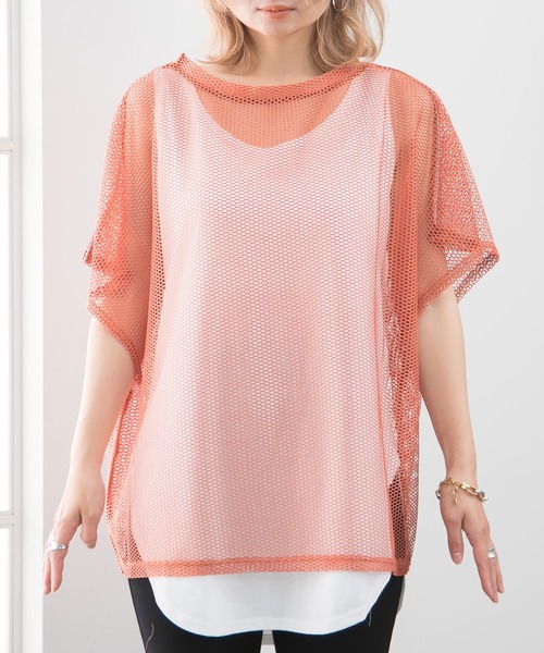 Newlyme(ニューリーミー)の「インナー付メッシュシアートップス(Tシャツ/カットソー・レディース・ブラック/ベージュ/オレンジ・MEDIUM/LARGE)」の10枚目の写真