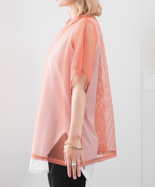 Newlyme(ニューリーミー)の「インナー付メッシュシアートップス(Tシャツ/カットソー・レディース・ブラック/ベージュ/オレンジ・MEDIUM/LARGE)」の12枚目の写真