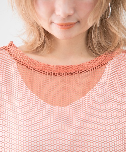 Newlyme(ニューリーミー)の「インナー付メッシュシアートップス(Tシャツ/カットソー・レディース・ブラック/ベージュ/オレンジ・MEDIUM/LARGE)」の14枚目の写真