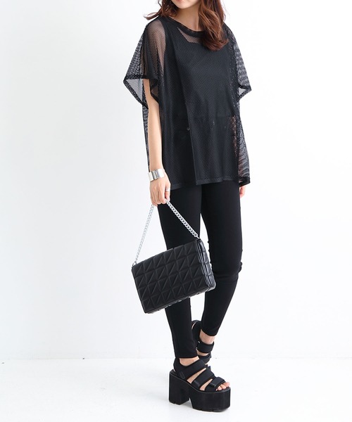 Newlyme(ニューリーミー)の「インナー付メッシュシアートップス(Tシャツ/カットソー・レディース・ブラック/ベージュ/オレンジ・MEDIUM/LARGE)」の20枚目の写真