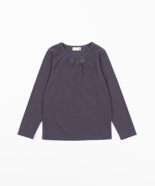 KP（ケーピー）の「テレコ起毛長袖Tシャツ(100-130cm)（Tシャツ/カットソー・キッズ・チャコールグレー/オフホワイト/ピンク・110cm/100cm/120cm/130cm）」の2枚目の写真