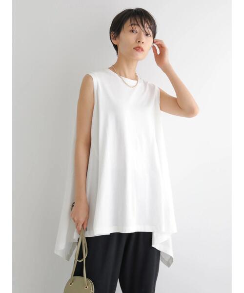 AMERICAN HOLIC（アメリカンホリック）の「イレギュラーヘムノースリーブカットプルオーバー（Tシャツ/カットソー・レディース・ブラック/ダークグリーン/オフホワイト・M/L）」の10枚目の写真