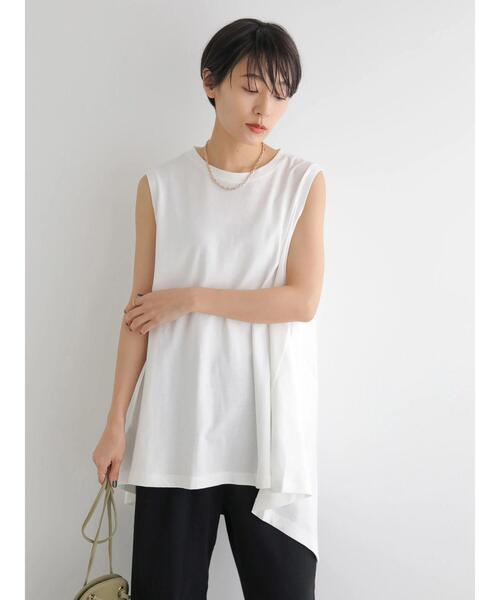 AMERICAN HOLIC（アメリカンホリック）の「イレギュラーヘムノースリーブカットプルオーバー（Tシャツ/カットソー・レディース・ブラック/ダークグリーン/オフホワイト・M/L）」の16枚目の写真