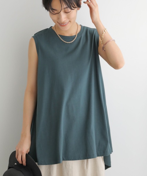 AMERICAN HOLIC（アメリカンホリック）の「イレギュラーヘムノースリーブカットプルオーバー（Tシャツ/カットソー・レディース・ブラック/ダークグリーン/オフホワイト・M/L）」の2枚目の写真