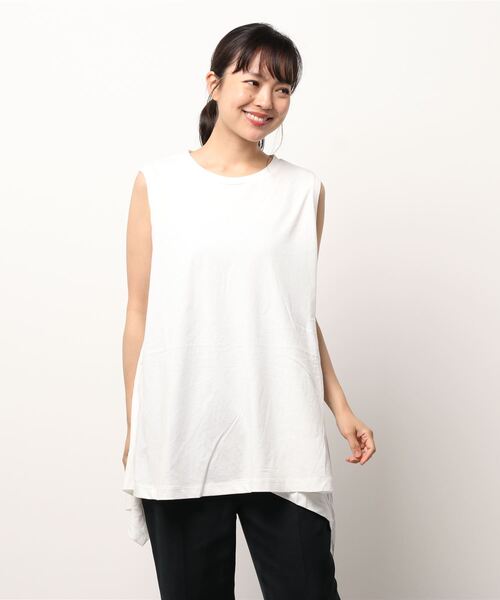 AMERICAN HOLIC（アメリカンホリック）の「イレギュラーヘムノースリーブカットプルオーバー（Tシャツ/カットソー・レディース・ブラック/ダークグリーン/オフホワイト・M/L）」の4枚目の写真