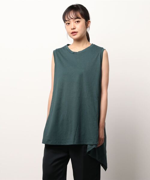 AMERICAN HOLIC（アメリカンホリック）の「イレギュラーヘムノースリーブカットプルオーバー（Tシャツ/カットソー・レディース・ブラック/ダークグリーン/オフホワイト・M/L）」の5枚目の写真