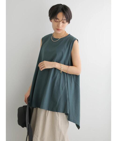 AMERICAN HOLIC（アメリカンホリック）の「イレギュラーヘムノースリーブカットプルオーバー（Tシャツ/カットソー・レディース・ブラック/ダークグリーン/オフホワイト・M/L）」の7枚目の写真