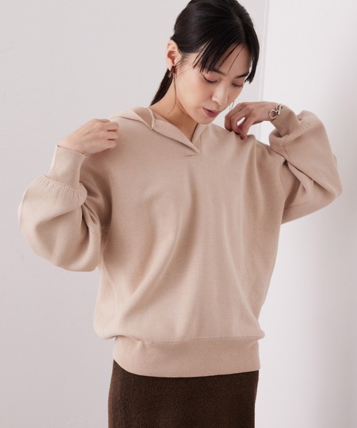 SALON adam et rope'（サロン アダム エ ロペ）の「<春まで使える>スウェットライクニットパーカー（パーカー・レディース・ホワイト/チャコールグレー/ベージュ/オレンジ・FREE）」の11枚目の写真