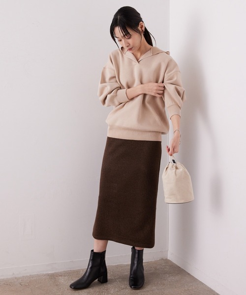 SALON adam et rope'（サロン アダム エ ロペ）の「<春まで使える>スウェットライクニットパーカー（パーカー・レディース・ホワイト/チャコールグレー/ベージュ/オレンジ・FREE）」の21枚目の写真