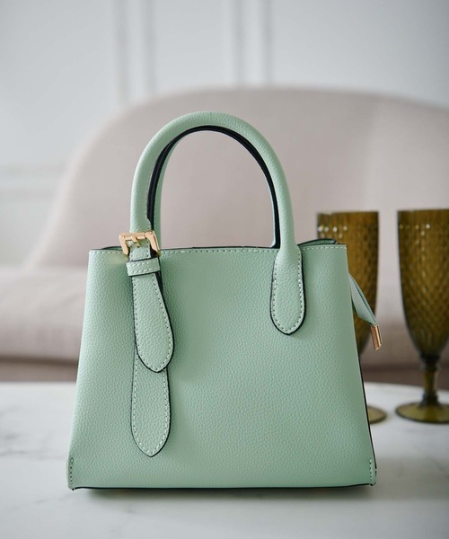 Edit Sheen（エディットシーン）の「ワンサイドベルトハンドルハンドバッグミニ（ハンドバッグ・レディース・オフホワイト/ベビーピンク/ベージュ/オレンジ/レッド/グリーン/イエロー/ブラック/スモーキーグリーン系1/ブラウン系その他/ラベンダー/ミント/サックスブルー・FREE）」の6枚目の写真