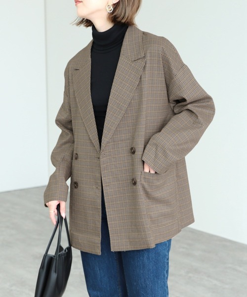 reca（レカ）の「Wピークドラペルジャケット（テーラードジャケット・レディース・ベージュ/ブラウン・M）」の2枚目の写真