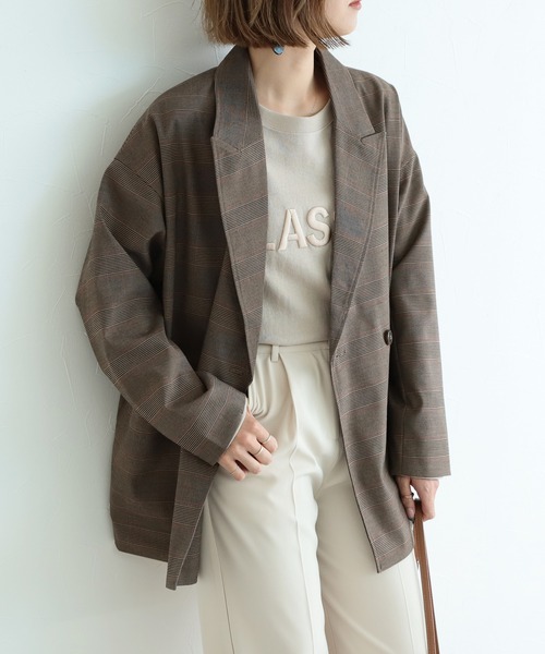 reca（レカ）の「Wピークドラペルジャケット（テーラードジャケット・レディース・ベージュ/ブラウン・M）」の3枚目の写真