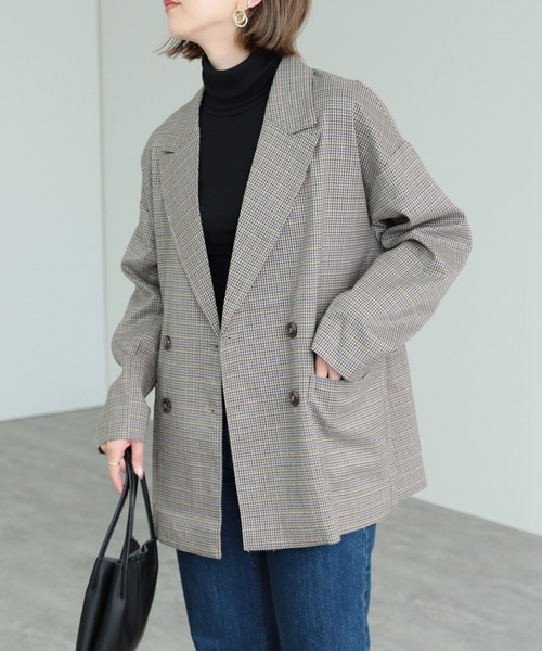 reca（レカ）の「Wピークドラペルジャケット（テーラードジャケット・レディース・ベージュ/ブラウン・M）」の11枚目の写真