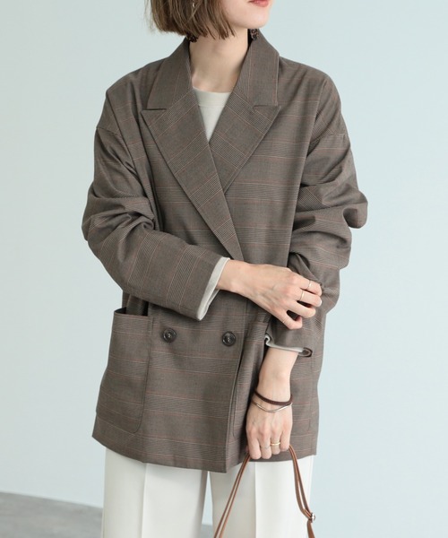 reca（レカ）の「Wピークドラペルジャケット（テーラードジャケット・レディース・ベージュ/ブラウン・M）」の4枚目の写真