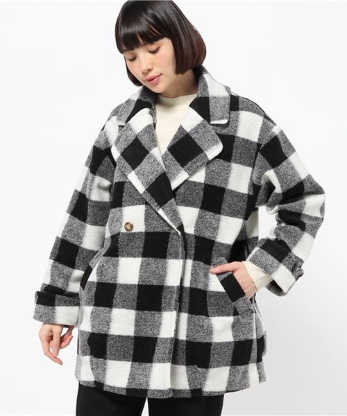 one after another NICE CLAUP(ワンアフターアナザーナイスクラップ)の「【ナイスクラップ】スライバーダブルジャケットコート(その他アウター・レディース・ピンクベージュ/チェック/オフホワイト・FREE)」の3枚目の写真