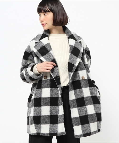 one after another NICE CLAUP(ワンアフターアナザーナイスクラップ)の「【ナイスクラップ】スライバーダブルジャケットコート(その他アウター・レディース・ピンクベージュ/チェック/オフホワイト・FREE)」の12枚目の写真
