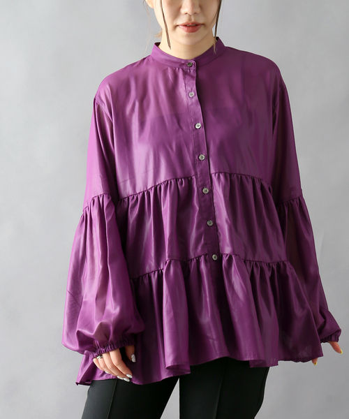 JOINT WORKS（ジョイントワークス）の「J-チンツ ティアードブラウス（シャツ/ブラウス・レディース・パープル/カーキ/ブラック・FREE）」の3枚目の写真