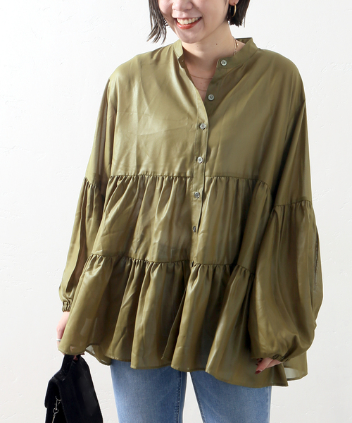 JOINT WORKS（ジョイントワークス）の「J-チンツ ティアードブラウス（シャツ/ブラウス・レディース・パープル/カーキ/ブラック・FREE）」の2枚目の写真