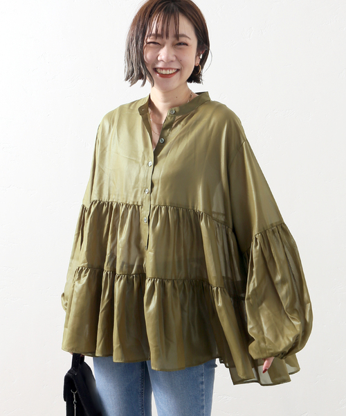 JOINT WORKS（ジョイントワークス）の「J-チンツ ティアードブラウス（シャツ/ブラウス・レディース・パープル/カーキ/ブラック・FREE）」の6枚目の写真