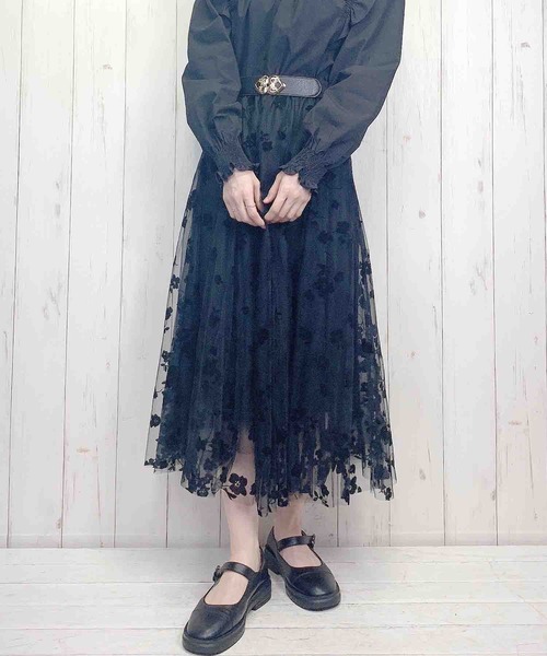 Clice de Paris(クリシェドゥパリス)の「K/フロッキーチュールSK(スカート・レディース・ブラック/ベージュ・ONESIZE)」の2枚目の写真