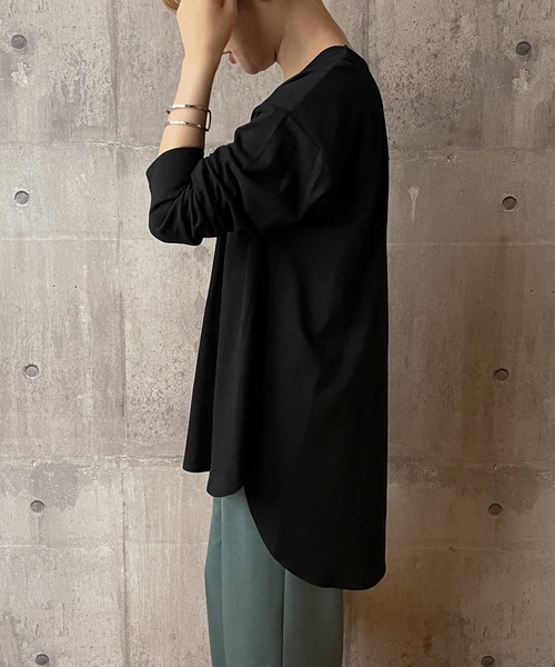 KOBE LETTUCE(コウベレタス)の「ラウンドビッグチュニックロンT(Tシャツ/カットソー・レディース・ベージュ/チャコール/ブラック/グリーン/オフホワイト/ピンクベージュ/ホワイト系/ミント・M/L/LL)」の10枚目の写真