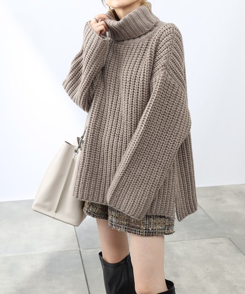 COLONY 2139（コロニートゥーワンスリーナイン）の「【洗えるニット】ウール混ロービングニット(アゼタートルネック)（ニット/セーター・レディース・ブラック/アイボリー/モカ・FREE）」の3枚目の写真