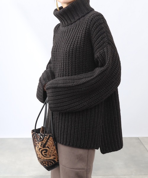 COLONY 2139（コロニートゥーワンスリーナイン）の「【洗えるニット】ウール混ロービングニット(アゼタートルネック)（ニット/セーター・レディース・ブラック/アイボリー/モカ・FREE）」の13枚目の写真