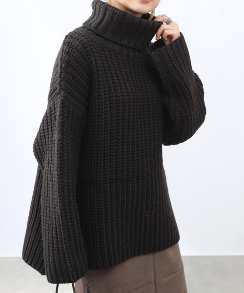 COLONY 2139（コロニートゥーワンスリーナイン）の「【洗えるニット】ウール混ロービングニット(アゼタートルネック)（ニット/セーター・レディース・ブラック/アイボリー/モカ・FREE）」の5枚目の写真