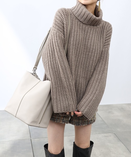 COLONY 2139（コロニートゥーワンスリーナイン）の「【洗えるニット】ウール混ロービングニット(アゼタートルネック)（ニット/セーター・レディース・ブラック/アイボリー/モカ・FREE）」の4枚目の写真