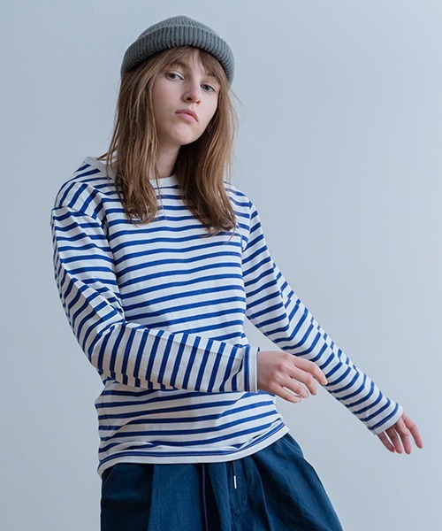 A.U.G. relaxing(オーグリラクシング)の「A.U.G. relaxing ボーダー クルーネック ロンT (MADE IN JAPAN)(Tシャツ/カットソー・メンズ・ライトベージュ/オリーブ/グレー/ブラック/ブルー・4/2/3/1)」の5枚目の写真