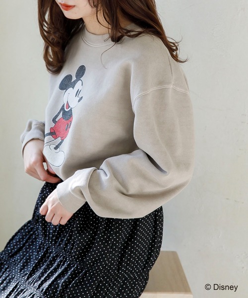 SLURR（スラ―）の「ミッキーマウス/裏毛トップス（スウェット・レディース・ホワイト/ミント/ピンク/ベージュ・FREE）」の2枚目の写真