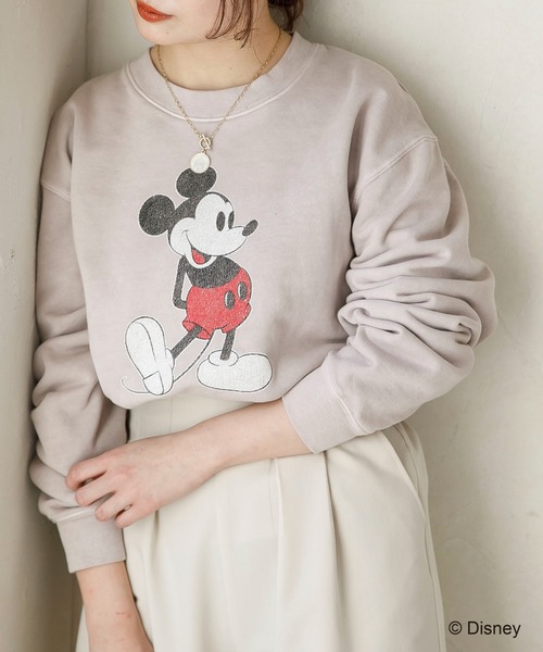 SLURR（スラ―）の「ミッキーマウス/裏毛トップス（スウェット・レディース・ホワイト/ミント/ピンク/ベージュ・FREE）」の4枚目の写真