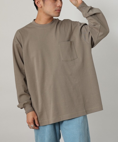 CIAOPANIC TYPY(チャオパニックティピー)の「コットンシルケット カラーステッチロングT-shirt(Tシャツ/カットソー・メンズ・ブラック/サンドベージュ/サーモンピンク/アイボリー・X-LARGE/LARGE/SMALL/MEDIUM)」の3枚目の写真