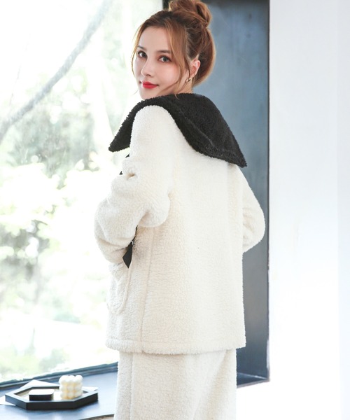 OSYAREVO（オシャレボ）の「スクエアカラー ボアリボン ルームウェア（ルームウェア/パジャマ・レディース・ホワイト/ピンク・FREE）」の7枚目の写真